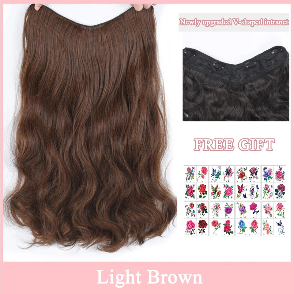 Synthetic Long Wave V-shaped Hair Extension Half Wig