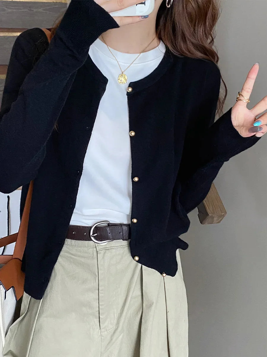 Solid Color Knitted for Women Cardigan Korean
