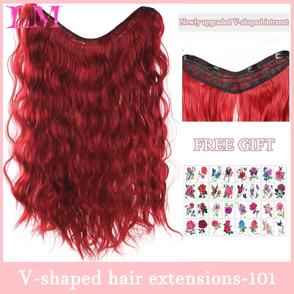Synthetic Long Wave V-shaped Hair Extension Half Wig