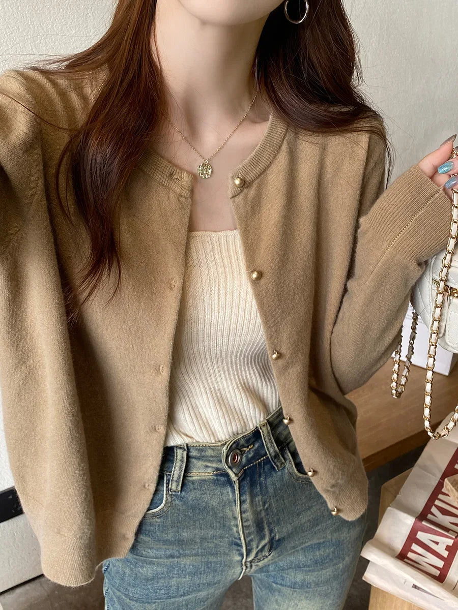 Solid Color Knitted for Women Cardigan Korean