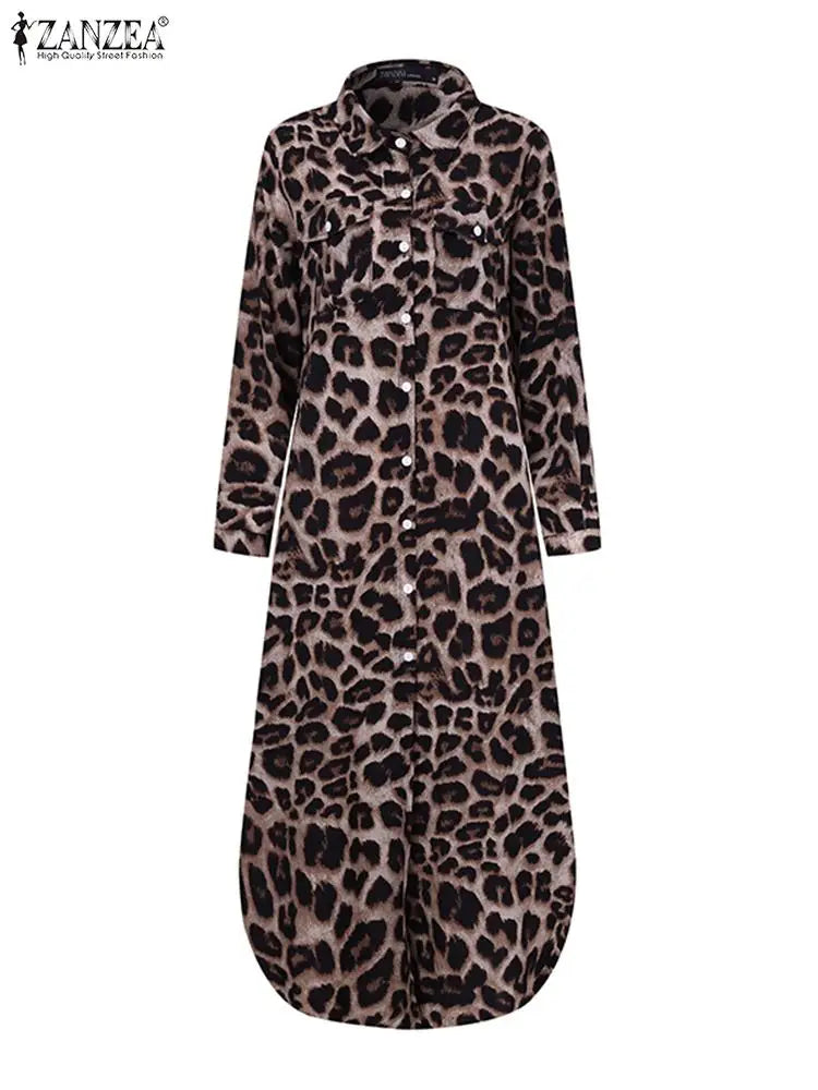 Irsha  Party Vintage Leopard Robe Autumn Casual Long Sleeve
