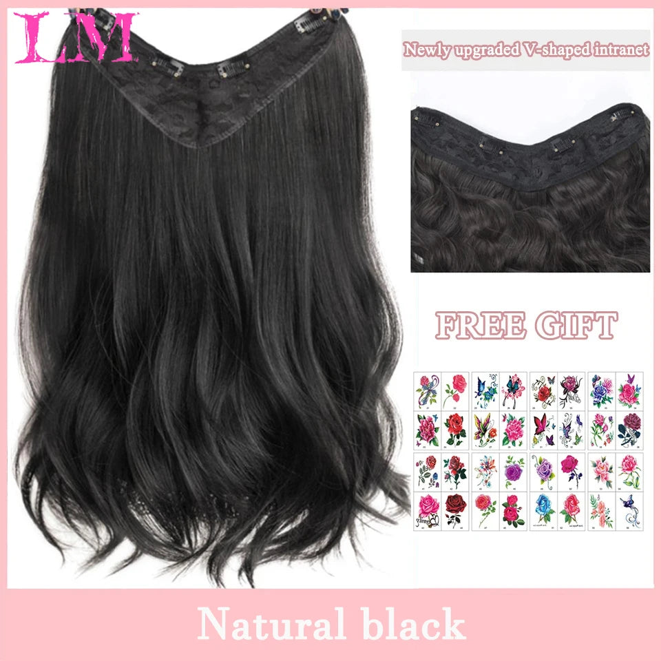 Synthetic Long Wave V-shaped Hair Extension Half Wig