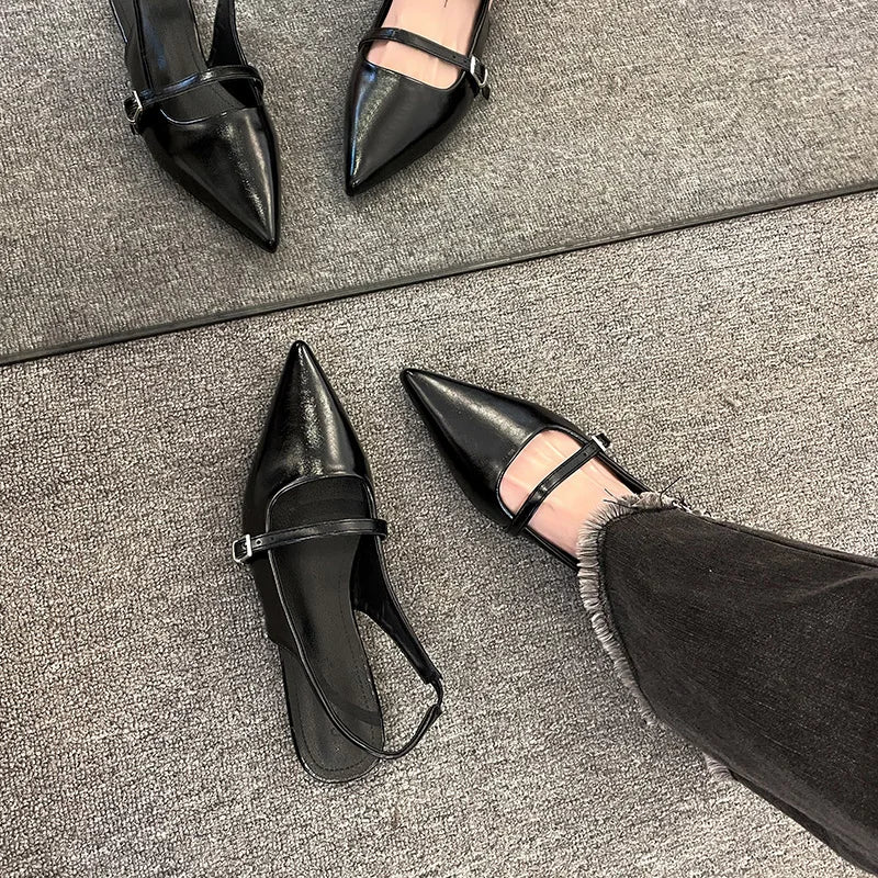 2025 Spring Black Ballet Flat Shoes Women Sandals