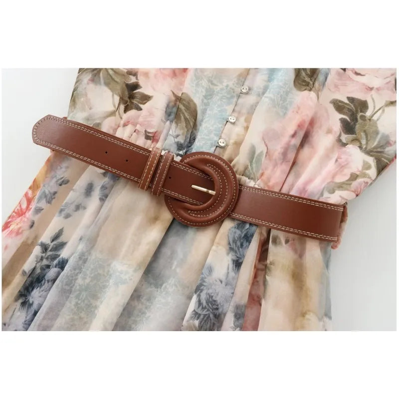 Print Long Dress With Belt For Women Autumn Fashionable Long Sleeved Loose Casual Elasticated Waist Female