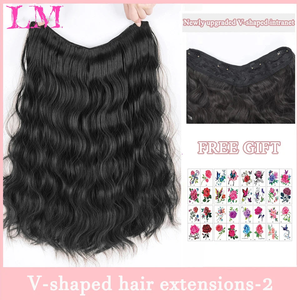Synthetic Long Wave V-shaped Hair Extension Half Wig