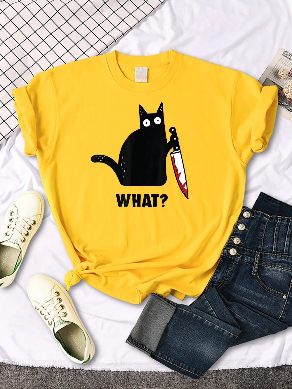 Funny Cat Printing Tshirts Women Street Hip Hop Clothes