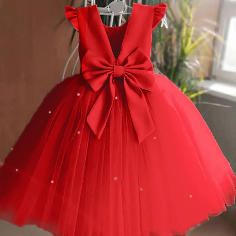 Toddler Girl Flower Birthday Tulle Dress Backless Bow Wedding Gown Kids Party Wear
