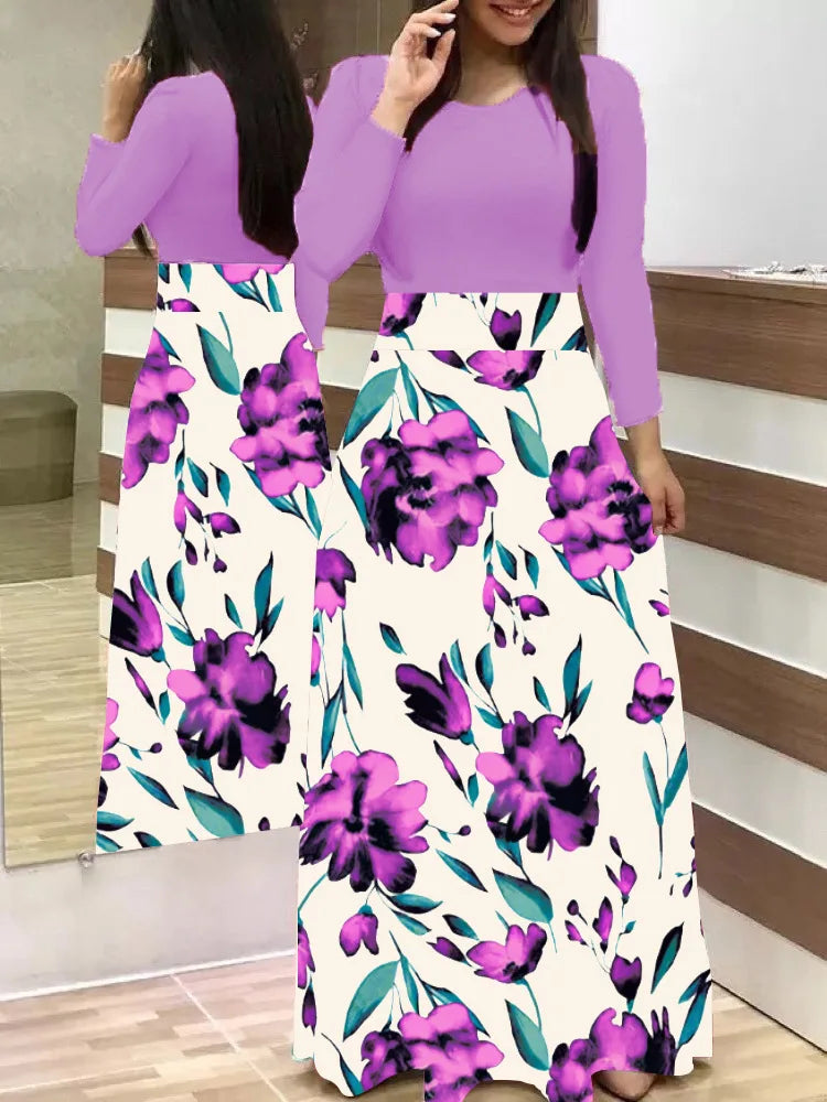 flower color matching dresses, long dresses, women's