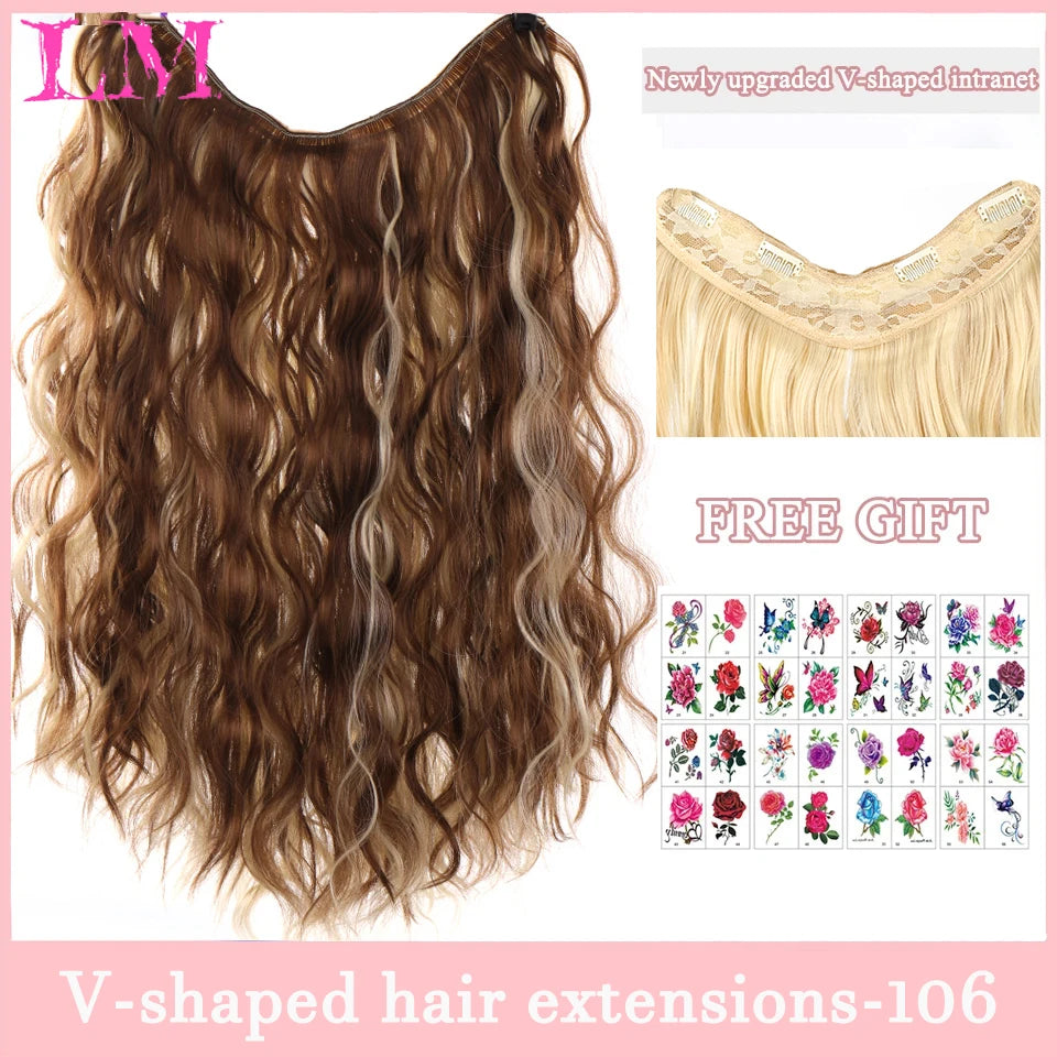 Synthetic Long Wave V-shaped Hair Extension Half Wig