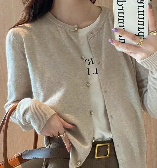 Solid Color Knitted for Women Cardigan Korean