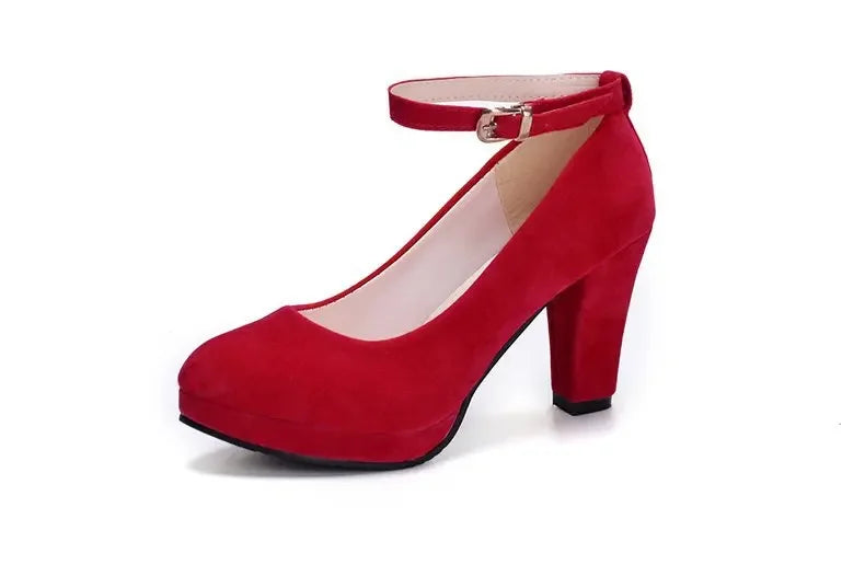 Spring Women Pumps Flock Sweet Thick High Heels