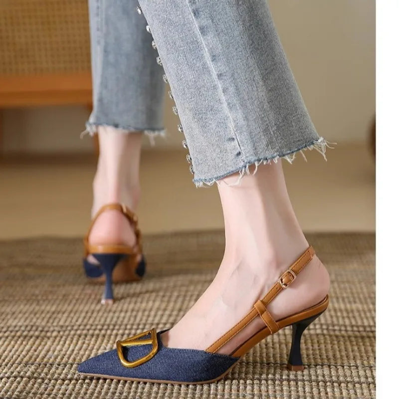 Fashion Slingback Black Comfortable Women Summer Pumps Shoes